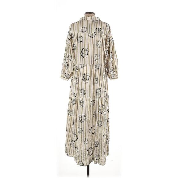 Anthropologie LouLou Avenue Maxi Dress Tiered Striped Sun Collared Shirt Cream - Picture 2 of 3